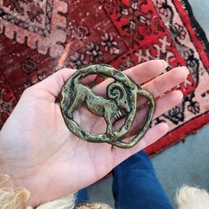 Vintage 70s Brass Aries Buckle / Aries Zodiac / Brutalist Brass Buckle